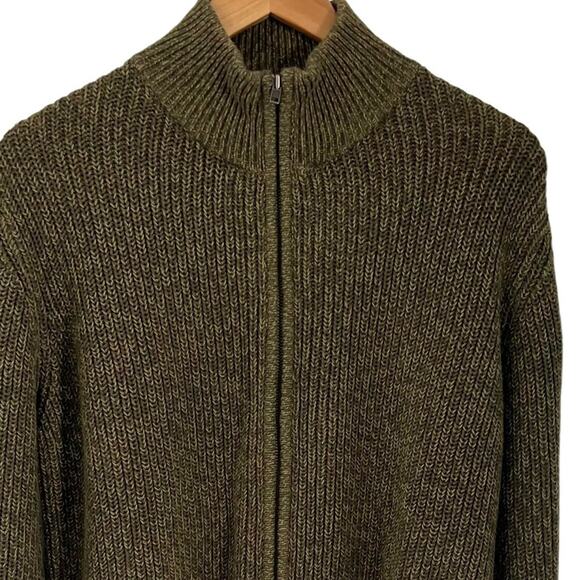 L.L. Bean  Army Green Cotton Thick Knit Zip Up Cardigan Size Large - Picture 3 of 7